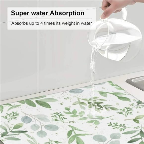 Sage green dish drying mat absorbent microfiber kitchen counter protector large - Picture 4 of 8